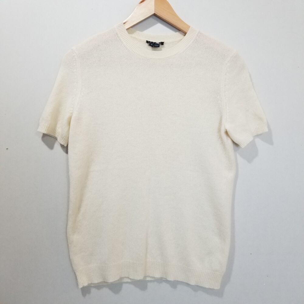 Theory Sweater Womens Medium White 100% Cashmere Short Sleeve Crewneck Top